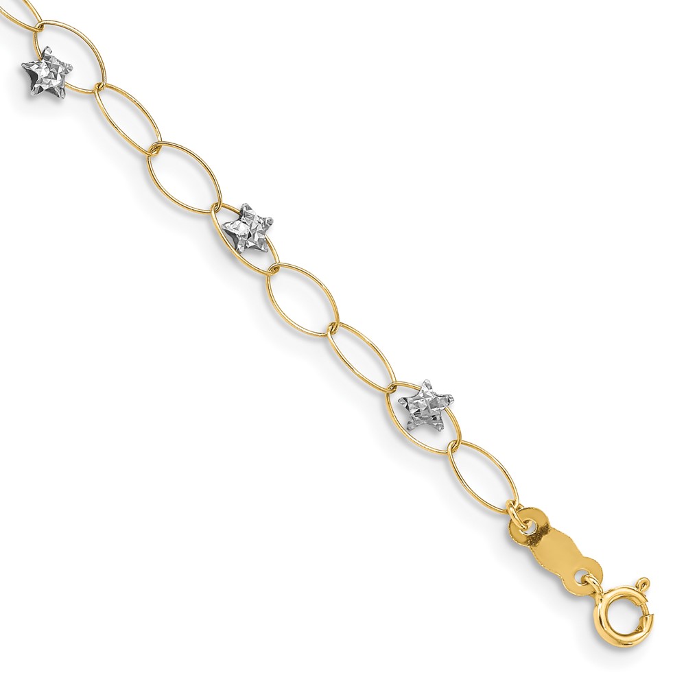 FB1322-7.25.jpg 14k Two-tone Diamond-cut Puffed Stars and Oval Link 7.25 inch Bracelet - Image 1