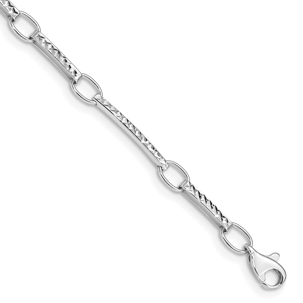 FB1335-7.25.jpg 14k White Gold Polished and Textured Oval and Bar Link 7.25 inch Bracelet - Image 1