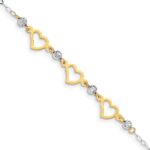 14K Two-tone Hearts and Diamond-cut Beads 7.5 inch Bracelet