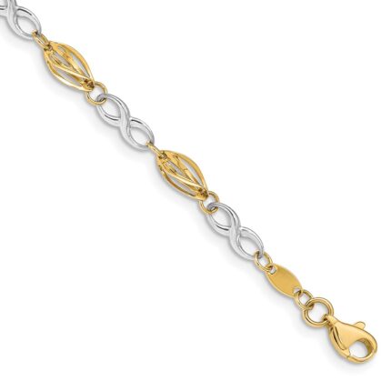 14K Two-Tone Polished Infinity Symbol and Fancy Link 7.5 inch Bracelet
