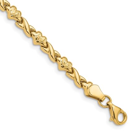 14k Polished Diamond-cut X-and-Heart 7 inch Bracelet