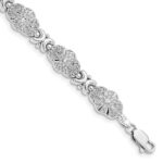 14K White Gold Polished and Textured Fancy Floral Link 7.5 inch Bracelet