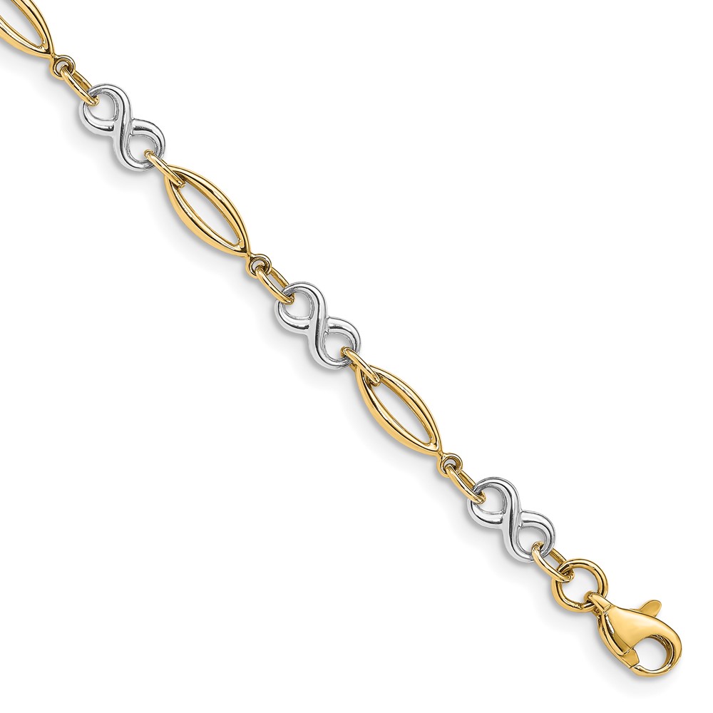 FB1486-7.5.jpg 14k Two-tone Polished Infinity Symbol and Oval Link 7.5 inch Bracelet - Image 1