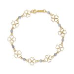 14k Two-tone Diamond-cut Open 4-Leaf Clovers and Beads 7.5 inch Bracelet - Image 4