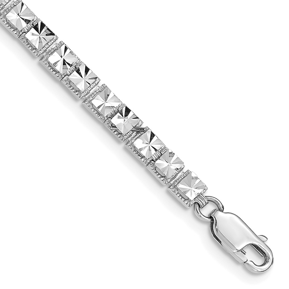 FB1536-7.25.jpg 14K White Gold Polished 4mm Diamond-Cut Squares 7.25 inch Bracelet - Image 1