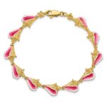 14K Pink and White Enameled 3-D Conch Shell 7.25 inch Bracelet - Image 4