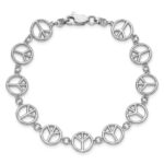 14k White Gold Polished Peace Sign 7.5 inch Bracelet - Image 4