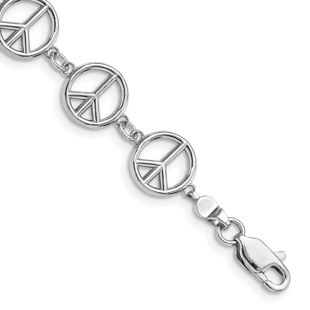 FB1589W-7.5.jpg 14k White Gold Polished Peace Sign 7.5 inch Bracelet - Image 1