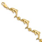 14k Polished Dolphin and Bead 7.5 inch Bracelet