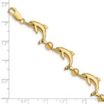 14k Polished Dolphin and Bead 7.5 inch Bracelet - Image 3