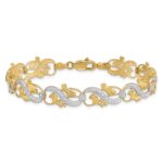 14K and White Rhodium Diamond-Cut Fancy Waves and Leaves 7.5 inch Bracelet - Image 4