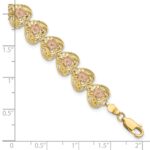 14k Two-tone Diamond-cut Hearts with Flowers 7.25 inch Bracelet - Image 3