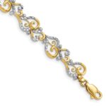 14K and White Rhodium Diamond-Cut Fancy Swirls 7.5 inch Bracelet