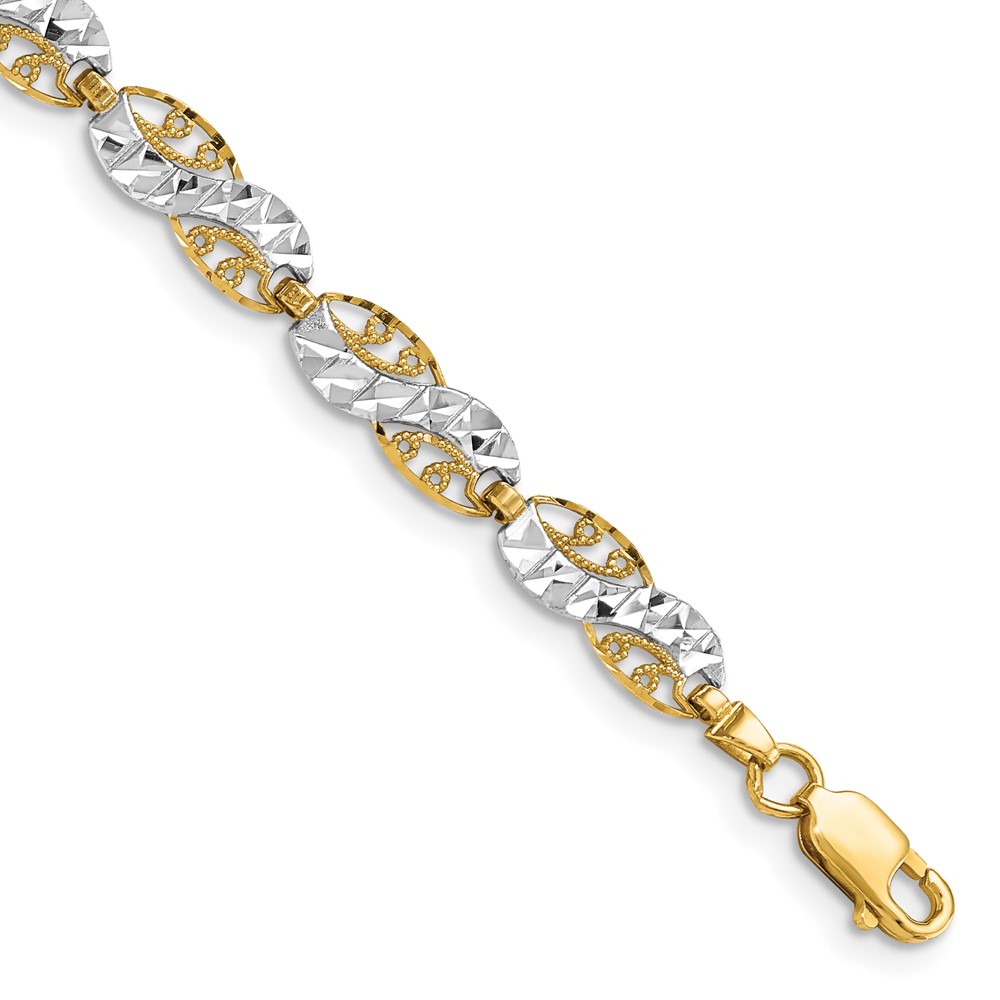 FB1860-7.5.jpg 14K and White Rhodium Diamond-Cut Filigree Link 7.5 inch Bracelet - Image 1