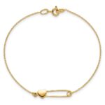 14K Safety Pin with Heart 7 inch Bracelet - Image 4