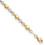 14K Two-tone Polished Puffed Hearts with Diamond-cut Beads 7.5 inch Bracelet