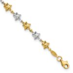 14k Two-tone Textured Puffed Stars 7.75 inch Bracelet
