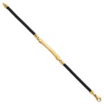 14K Polished 4mm Bar Braided Black Leather 8 inch Bracelet - Image 2