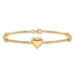 14k Polished and Diamond-cut Beaded Puffed Heart 7.75 inch Bracelet - Image 3