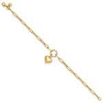 14K Polished Puffed Heart Dangle Paper Clip Link 7.25 inch Bracelet - Image 2