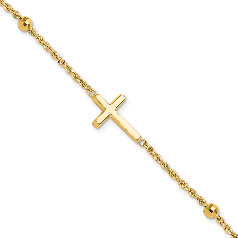 FB1989-7.5.jpg 14k Mirror Beads and Cross 7.5 inch Bracelet - Image 1
