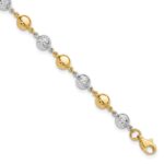 14K Two-tone Polished and Diamond-cut Puffed Beads 7.75 inch Bracelet