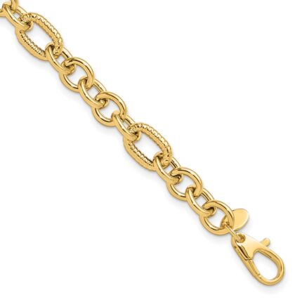 14K Polished and Textured 6.4mm Fancy Link 7.5 inch Bracelet