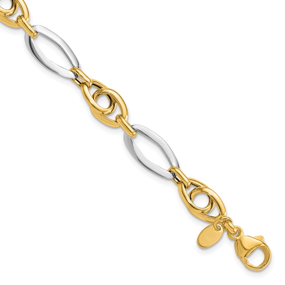 FB2009-7.75.jpg 14k Two-Tone Polished 8.25mm Fancy Oval Link 7.75 inch Bracelet - Image 1