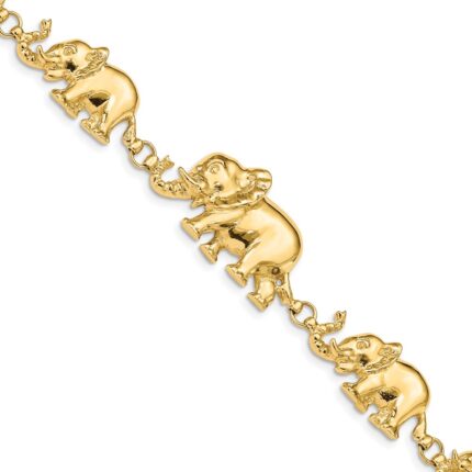 14k Polished Graduated Elephant 7 inch Bracelet