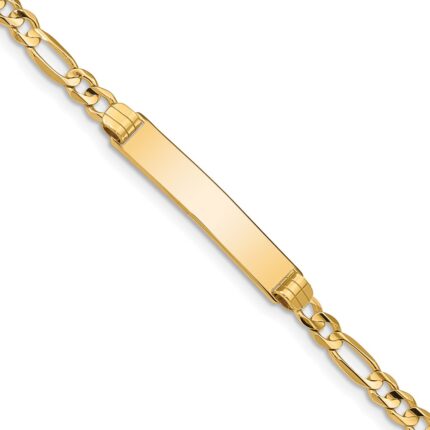 14k Polished Solid Chain/Solid Plate Figaro Link 25x4.8mm Plate 8 inch ID Bracelet