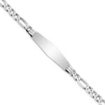 14k White Gold Polished Solid Chain/Solid Plate Figaro Link Soft Diamond Shape 38.5x10mm Plate 8 inch ID Bracelet