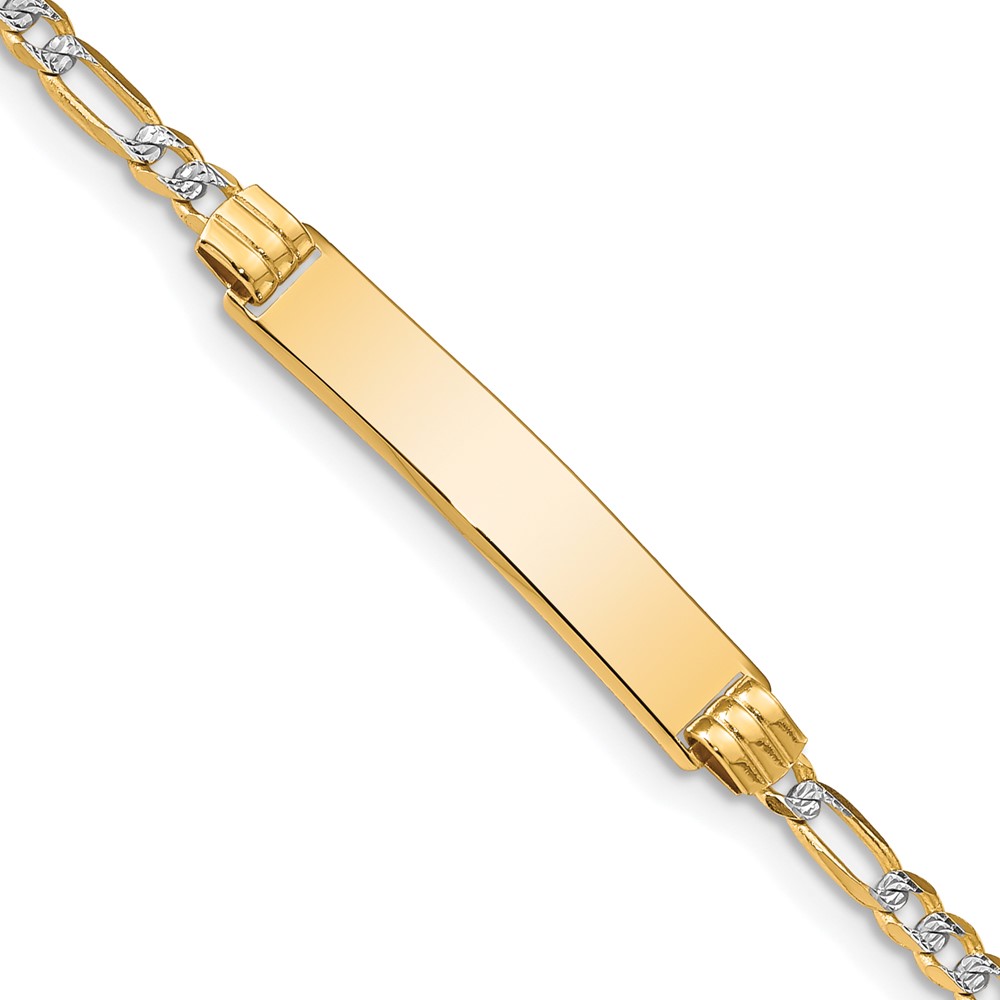 FW080ID-7.jpg 14k Polished with Rhodium Pav‚ Solid Chain/Solid Plate Figaro Link 25.5x5mm Plate ID Bracelet - Image 1