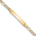14k Polished with Rhodium Pav‚ Solid Chain/Solid Plate Figaro Link 25.5x5mm Plate ID Bracelet