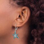 Sterling Silver Rhodium-Plated Polished Blue and White Crystal Starfish Leverback Earrings - Image 3