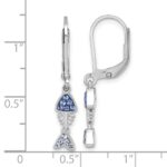 Sterling Silver Rhodium-plated Polished Blue Crystal Bonefish Dangle Earrings - Image 5
