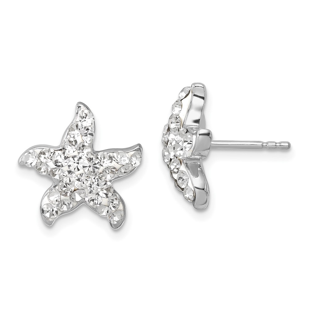 IE-316W.jpg Sterling Silver Rhodium-plated Polished White Crystal Starfish Post Earrings - Image 1