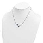 Sterling Silver Rhodium-Plated Polished Blue Crystal Fashion Wave 16.5 inch with a 1 inch extention Necklace - Image 3