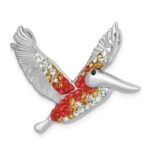 Sterling Silver Rhodium-plated Polished Orange Crystal Pelican Pendant - Image 4