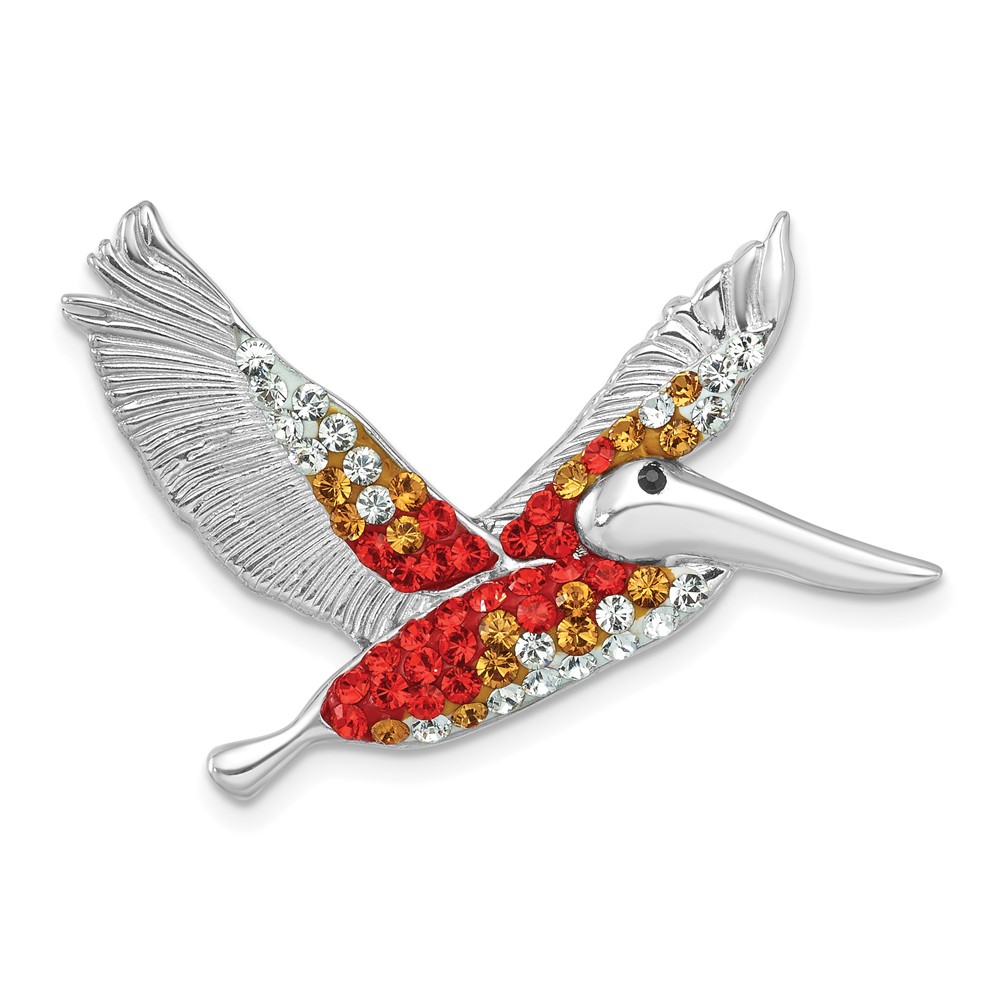 IP-007.jpg Sterling Silver Rhodium-plated Polished Orange Crystal Pelican Pendant - Image 1