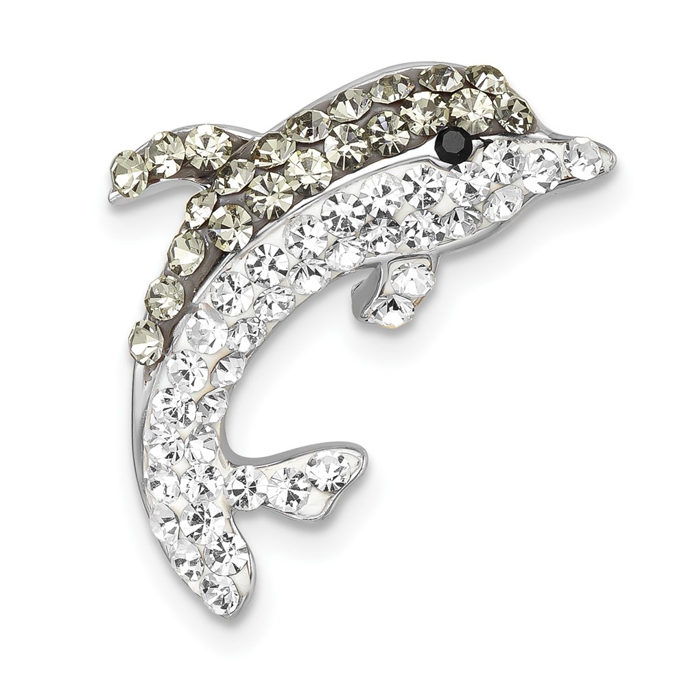 IP-018.jpg Sterling Silver Rhodium-Plated Polished Gray and White Crystal Dolphin Chain Slide - Image 1