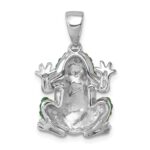 Sterling Silver Rhodium-plated Polished Green and White Crystal Frog Pendant - Image 3