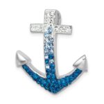 Sterling Silver Rhodium-Plated Polished Crystal Anchor Chain Slide - Image 4