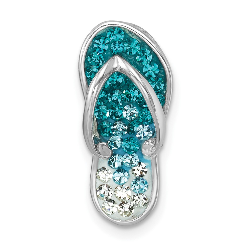 IP-121.jpg Sterling Silver Rhodium-plated Polished Blue Crystal Flip Flop Chain Slide - Image 1