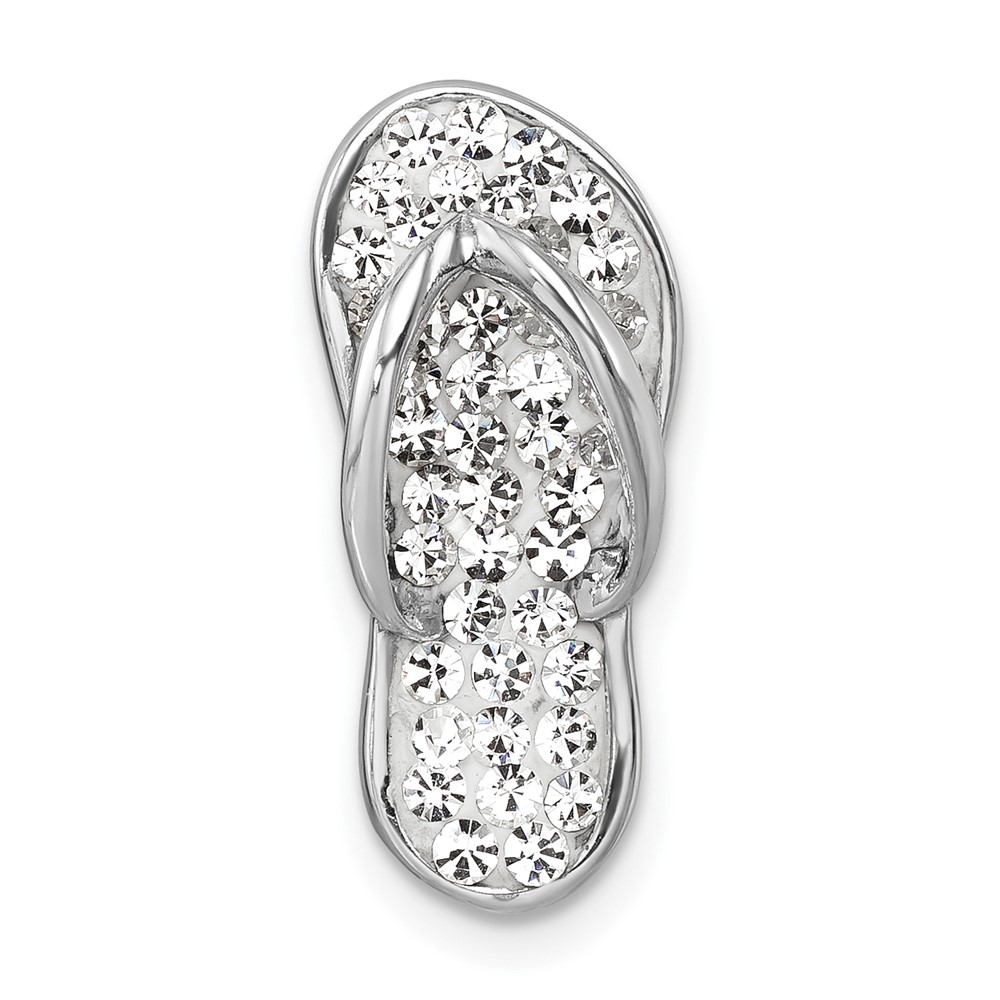 IP-121W.jpg Sterling Silver Rhodium-plated Polished White Crystal Flip Flop Chain Slide - Image 1