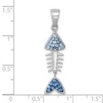 Sterling Silver Rhodium-plated Polished Moveable Blue Crystal Bonefish Pendant - Image 5