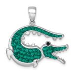 Sterling Silver Rhodium-plated Polished Green Crystal Alligator Pendant