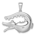 Sterling Silver Rhodium-plated Polished Green Crystal Alligator Pendant - Image 3