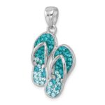 Sterling Silver Rhodium-plated Polished Crystal Double Flip Flop Pendant - Image 4