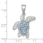 Sterling Silver Rhodium-plated Polished Blue and White Crystal Turtle Pendant - Image 5