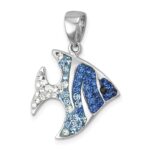 Sterling Silver Rhodium-plated Polished Blue and White Crystal Angel Fish Pendant - Image 4